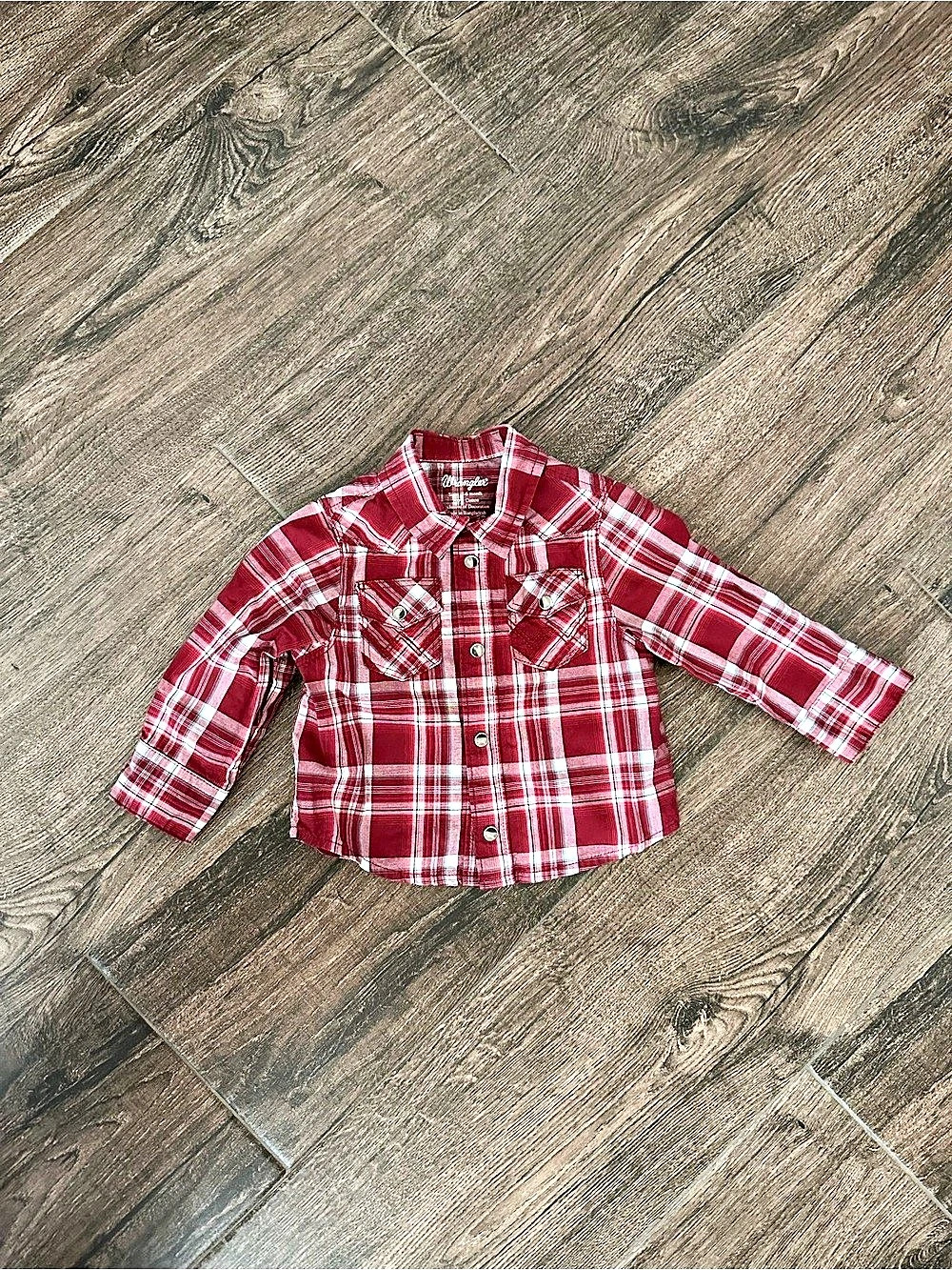 Wrangler Baby Plaid Pearl Snap Button Down in Red & White